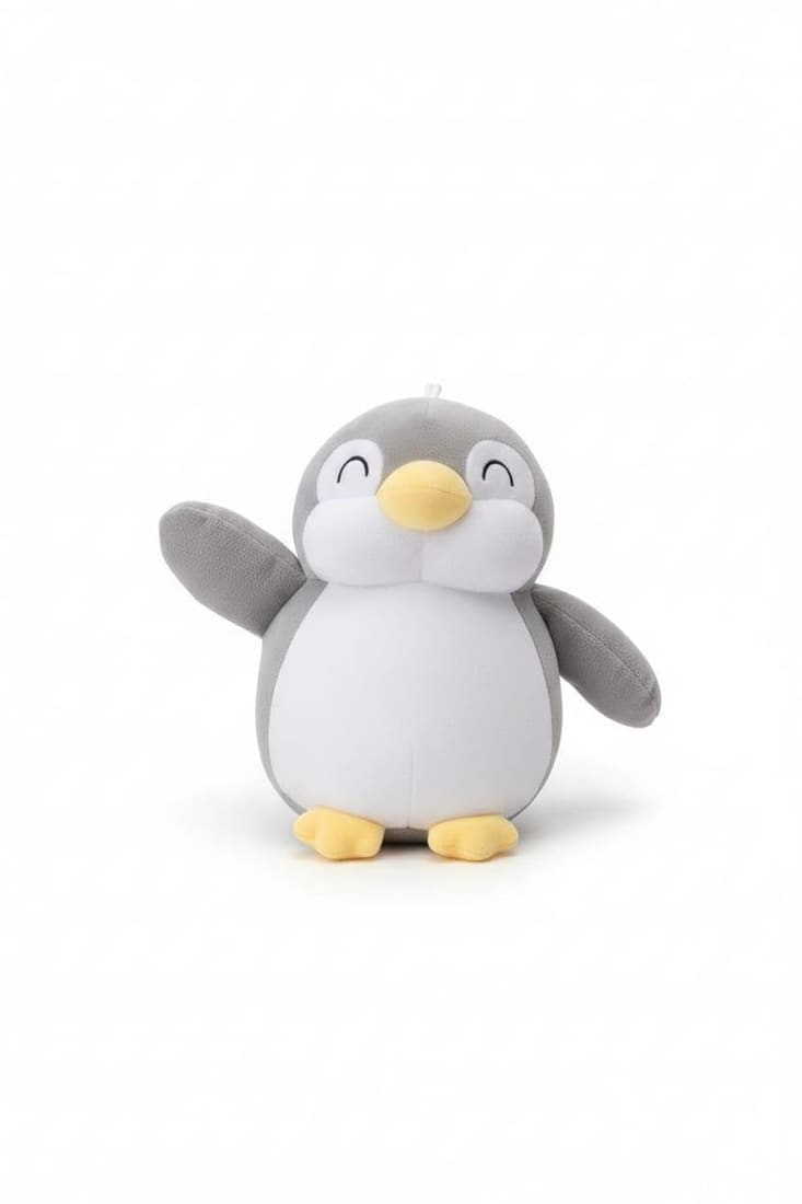 Gray White Round Waving Penguin Plush