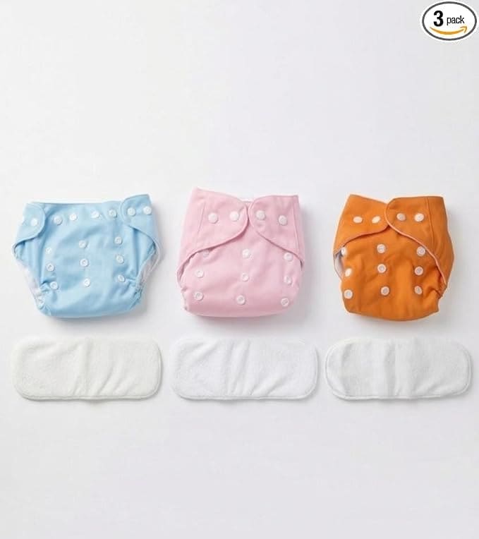 3-Pack Cloth Diapers Blue Pink Orange