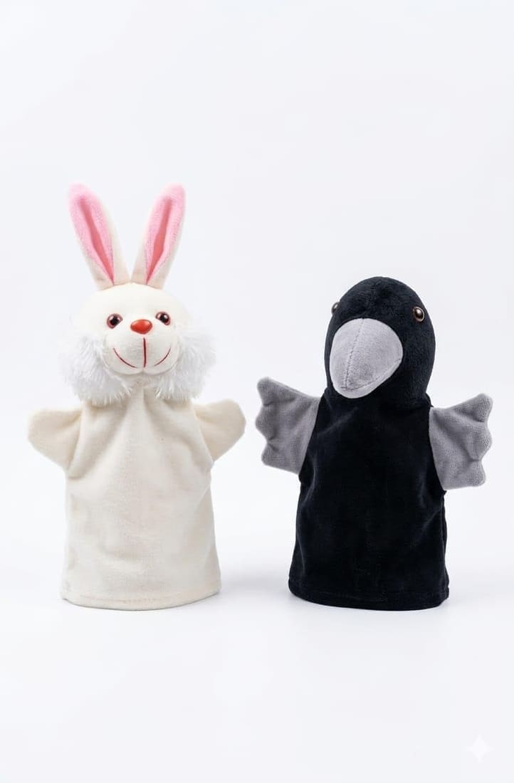 White Rabbit and Black Crow Hand Puppet Set