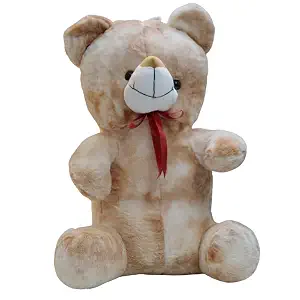 Beige Mottled Teddy Bear with Red Ribbon