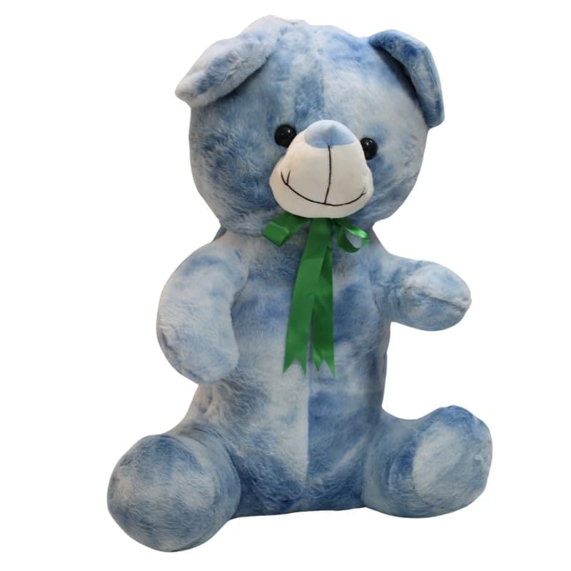 Light Blue White Marbled Teddy Bear with Green Ribbon