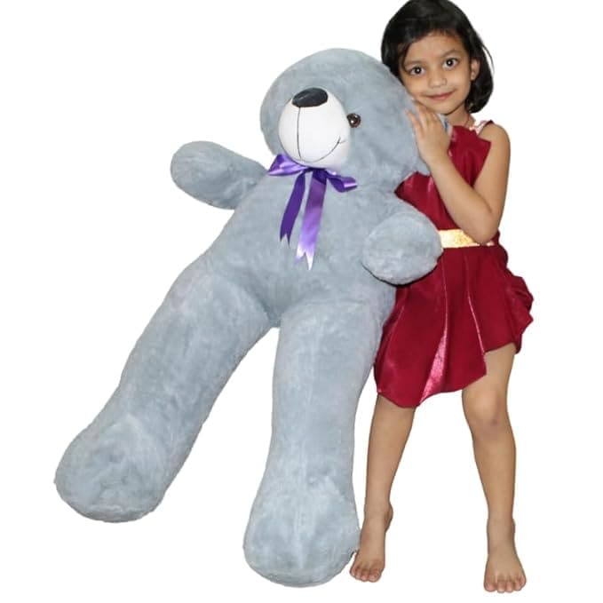 Jumbo Gray Teddy Bear with Purple Ribbon