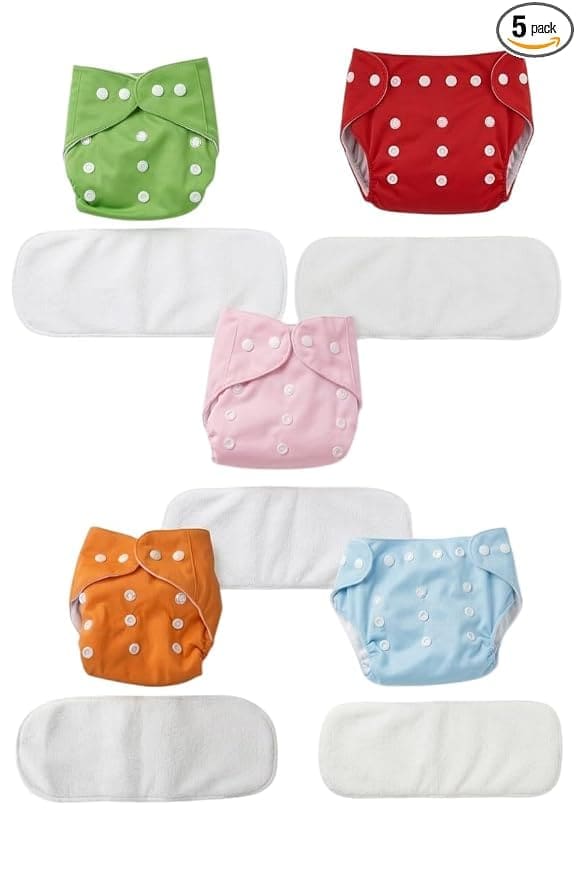 5-Pack Multicolor Cloth Diapers with Inserts