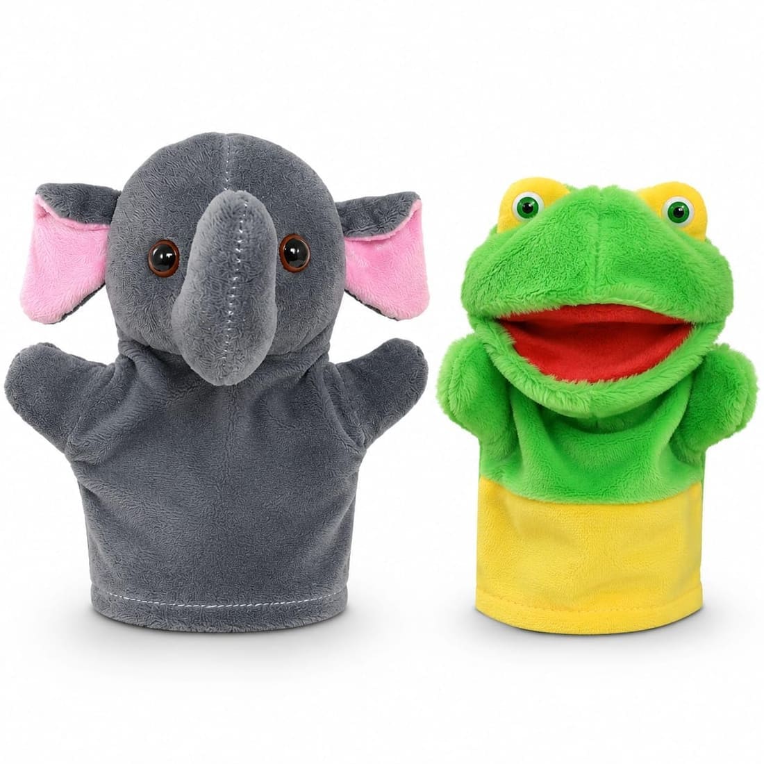 Elephant and Frog Plush Hand Puppet Set