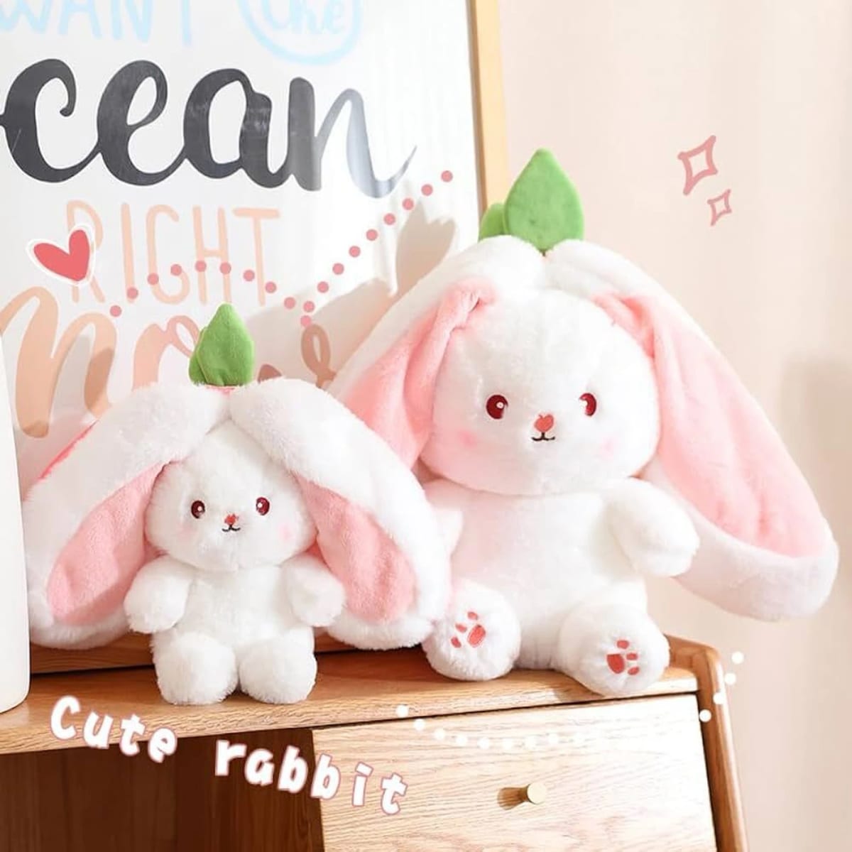 ZIPPER BUNNY - 30 CM Pink - White Rabbit - Fur