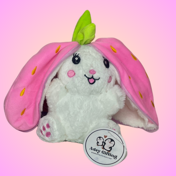 Rabbit Fur Strawberry Bunny Plush – 35 CM - Image 5